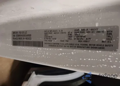 2025 Ram Promaster 3500 Tradesman High Roof 159 Wb W/Pass Seat из США, поврежденный, VIN 3C6MRVHG9SE548909